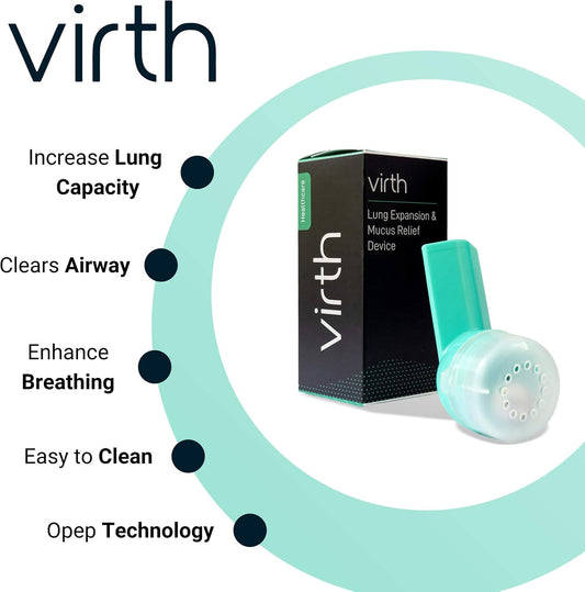 Mucus Relief Device by Virth - Breathing Exercise Device - Clear Lungs - Flutter Valve Lung Exerciser Device - Lung Cleanse & Breathing Treatment - Health & Wellness Device - Enhanced Comfort