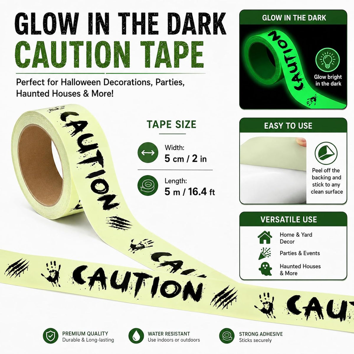 Glow in The Dark Halloween Decorations Caution Tape Scary Warning Tape Roll