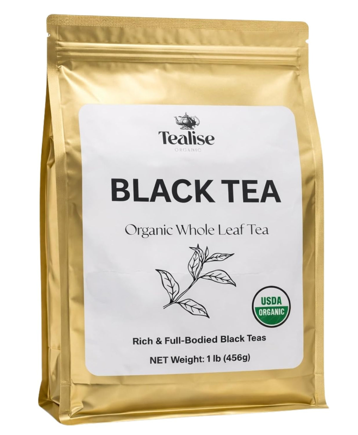 Organic English Breakfast Black Tea – High Mountain Yunnan Whole Leaf Tea – Bold, Smooth & Full-Bodied Morning Tea – 1 lb (454g) Bulk Loose Leaf – USDA Organic – Tealise