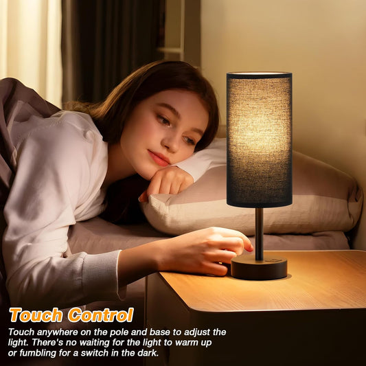 Dicoool Touch Bedside Table Lamp with USB - 3 Way Dimmable Wood Lamp for Bedroom Nightstand, Desk Lamp with Charging Station for Dorm, Living Room, Office, Kids Room, Small, 14in