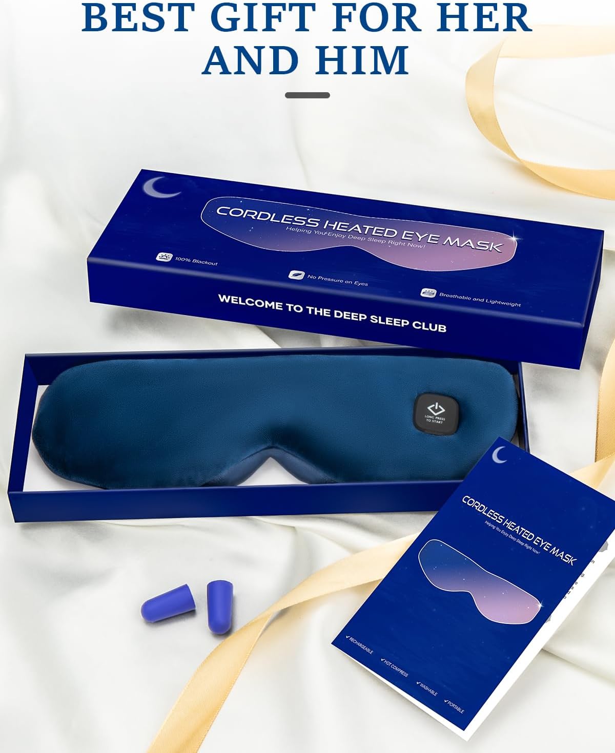 Cordless Heated Eye Mask for Dry Eyes, Blocking Light Sleeping Mask Warm Eye Compresses Electric Heating Pad for Stye Eye Treatment Blepharitis Sinus Migraine Gifts for Woman Man