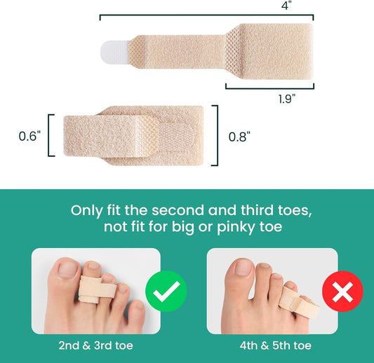 Welnove Hammer Toe Straightener - 8 Pack Broken Toe Wraps - Hammer Toe Corrector for Women - Toe Splints for Crooked Toes, Curled Toes, Bent Toes - (Large, Beige)