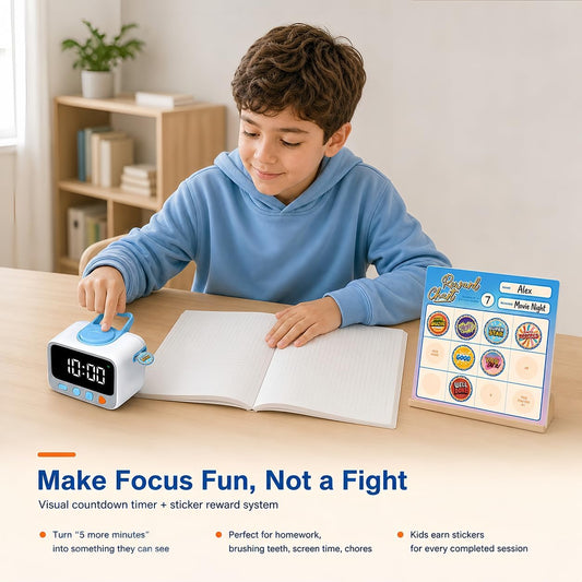 Sticker Timer Visual Countdown Timer with 200 Medal Reward Stickers for Kids Rewards, Rechargeable Digital Timer for ADHD Focus, Classroom & Homeschool Tool