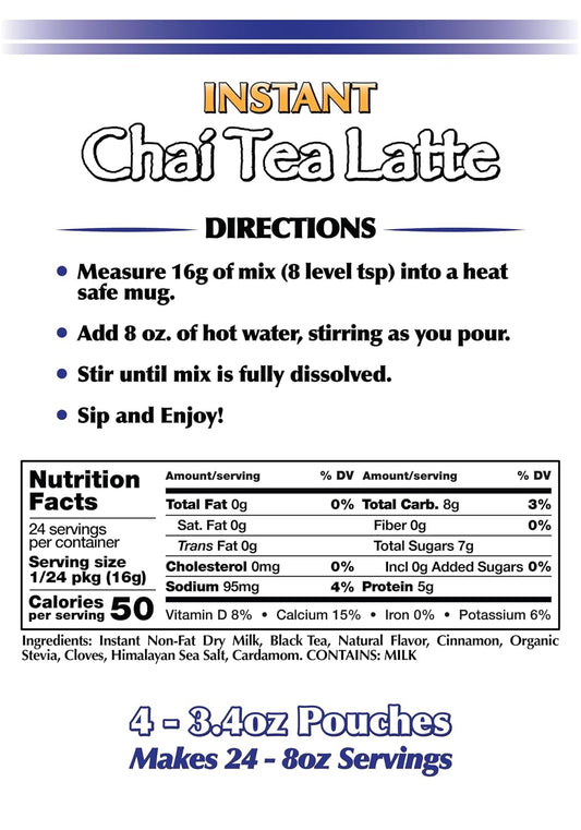 Gramzero Premium Chai Latte Powder Mix | Best Chai Drink Mix | No Sugar Added | Kosher | Stevia Sweetened | 20 Single Serve Packets | Each Packet Makes 8fl Oz Rich and Delicious Instant Chai Tea Latte