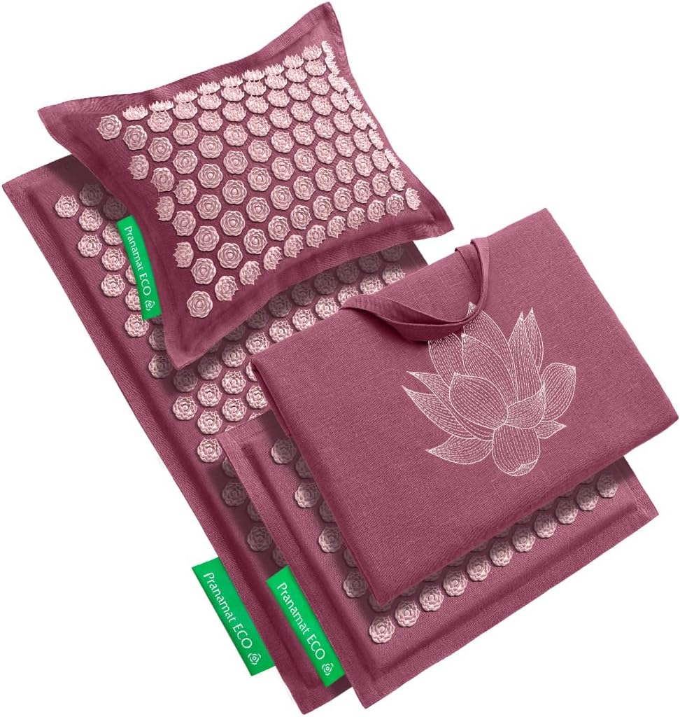 Pranamat Acupressure Large & Small Mat with Pillow and Bag Set, Premium Acupressure Therapy for Pain Relief and Relaxation, Handcrafted in Europe with Sustainable and Natural Materials (Obsidian)