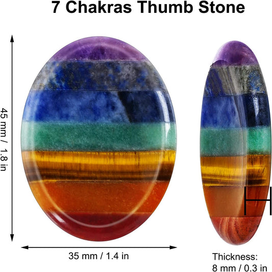Marrywindix 2 Packs Natural Thumb Worry Stone Set 7 Chakra Crystals Healing Stones for Anxiety Stress Relief Meditation Crystal Therapy