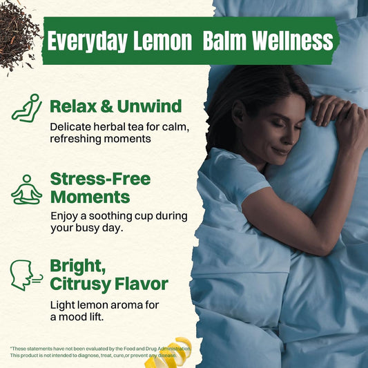 Hiihone Lemon Balm Tea Bags 20 Count – Pure & Natural Lemon Balm Tea, Caffeine-Free Herbal Tea, Calming & Soothing, Non-GMO, Fresh Citrusy Flavor