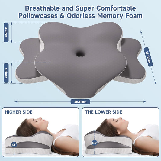 Sleep Apnea Pillow Ergonomic Cervical Neck Pillow for Pain Relief,Support Cooling Contour Memory Foam Pillows for Side Back Stomach Sleepers Orthopedic Pillow with Removable Cover