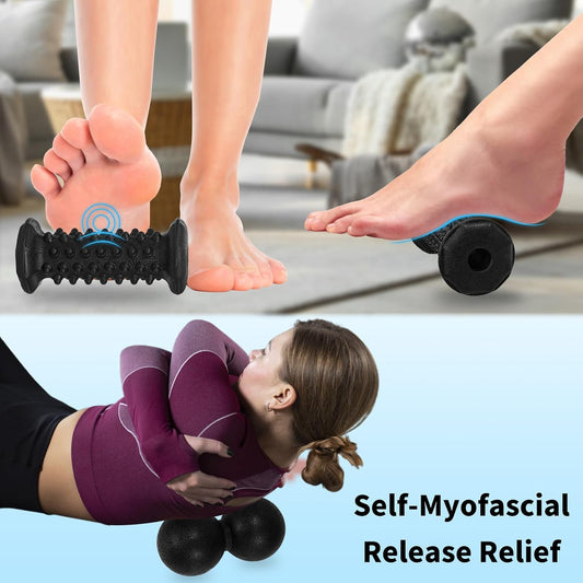 Foot Massager Roller for Plantar Fasciitis, Portable Reflexology Tool | Deep tissue massage for feet, calf, arch and heel pain. for plantar fasciitis relief, home, office and travel use