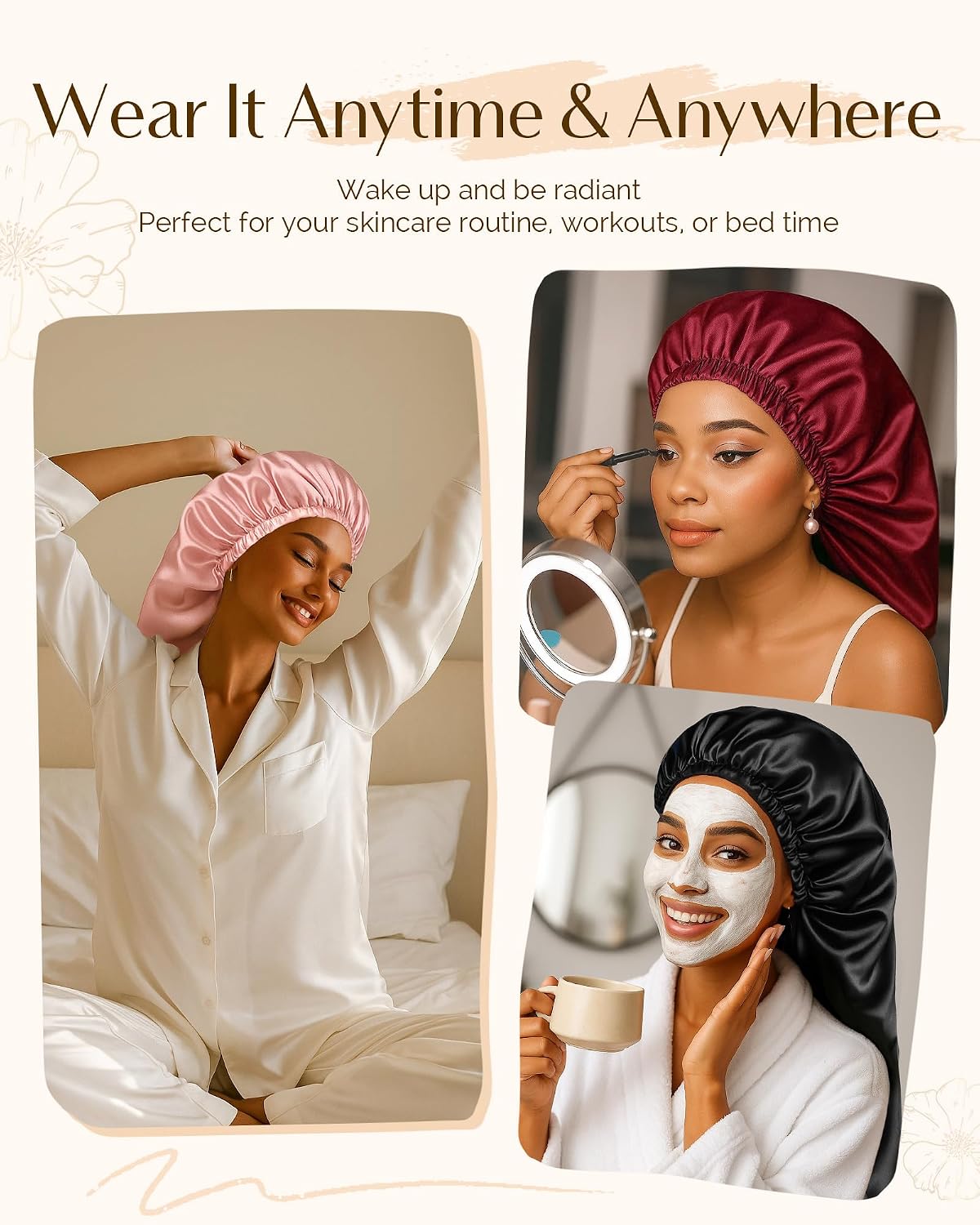 YANIBEST Satin Sleep Bonnet for Natural Hair - Extra Double Layer Long Adjustable Silk Hair Bonnet for Braids, Locs, Curls - Women’s Night Hair Protection Cap
