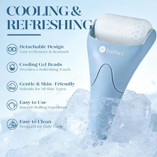 BAIMEI IcyMe Ice Roller for Face and Gua Sha Facial Tool Set, Ice Face Roller Reduces Puffiness Relieves Migraines Skin Care Tools, Self Care for Women - Pink