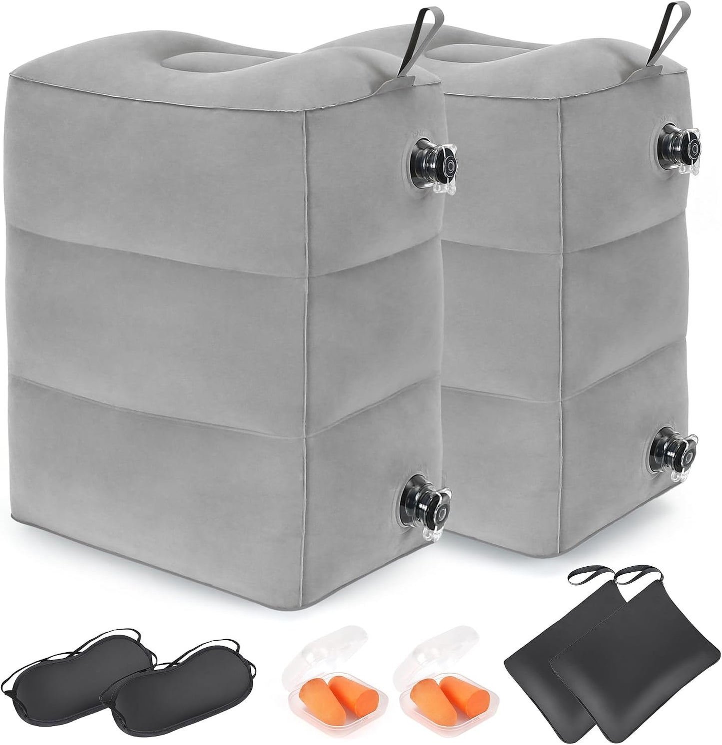 Inflatable Travel Foot Rest Pillow, Adjustable 3 Layers Height Leg Rest Pillow, Kids Airplane Bed, Adults Travel Essentials on Plane, Trains, Cars, Office, Home (Grey, 1 PC)