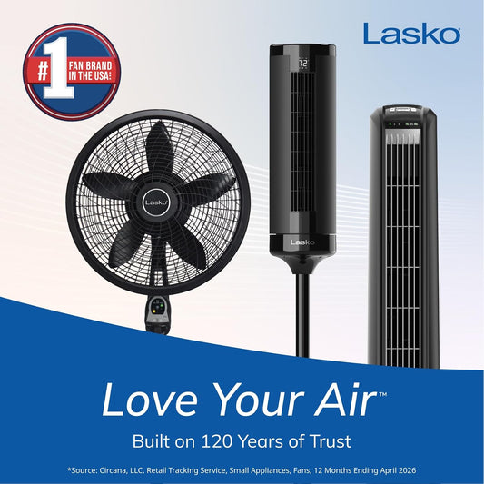 Lasko Oscillating Tower Fan with Remote Control and Timer - Quiet Standing Fan for Bedroom, Office, and Home - 3 Speeds - Powerful Cooling Air - 2510 - 36" Tall - White