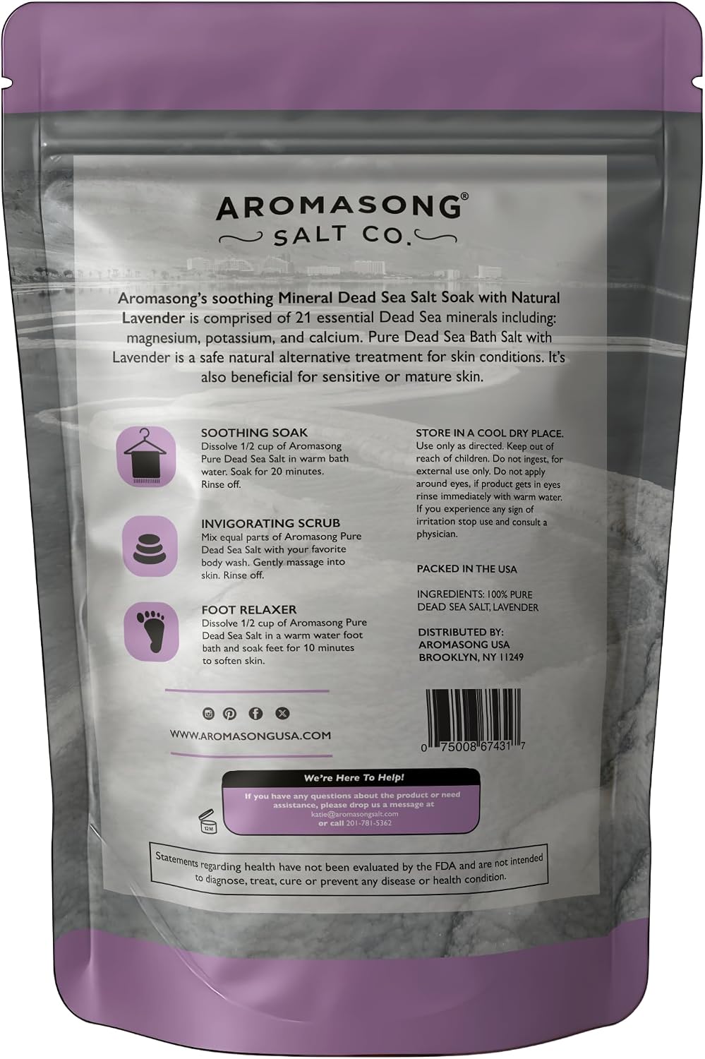 Aromasong Dead Sea Salt - Spa Bath Salt - 19 Lbs Fine Grain Bulk - 100% Pure - Better Absorbing Than Epsom Salt - Soak for Women & Men for Skin Issues and to Relax Tired Muscles - Resealable Pack.