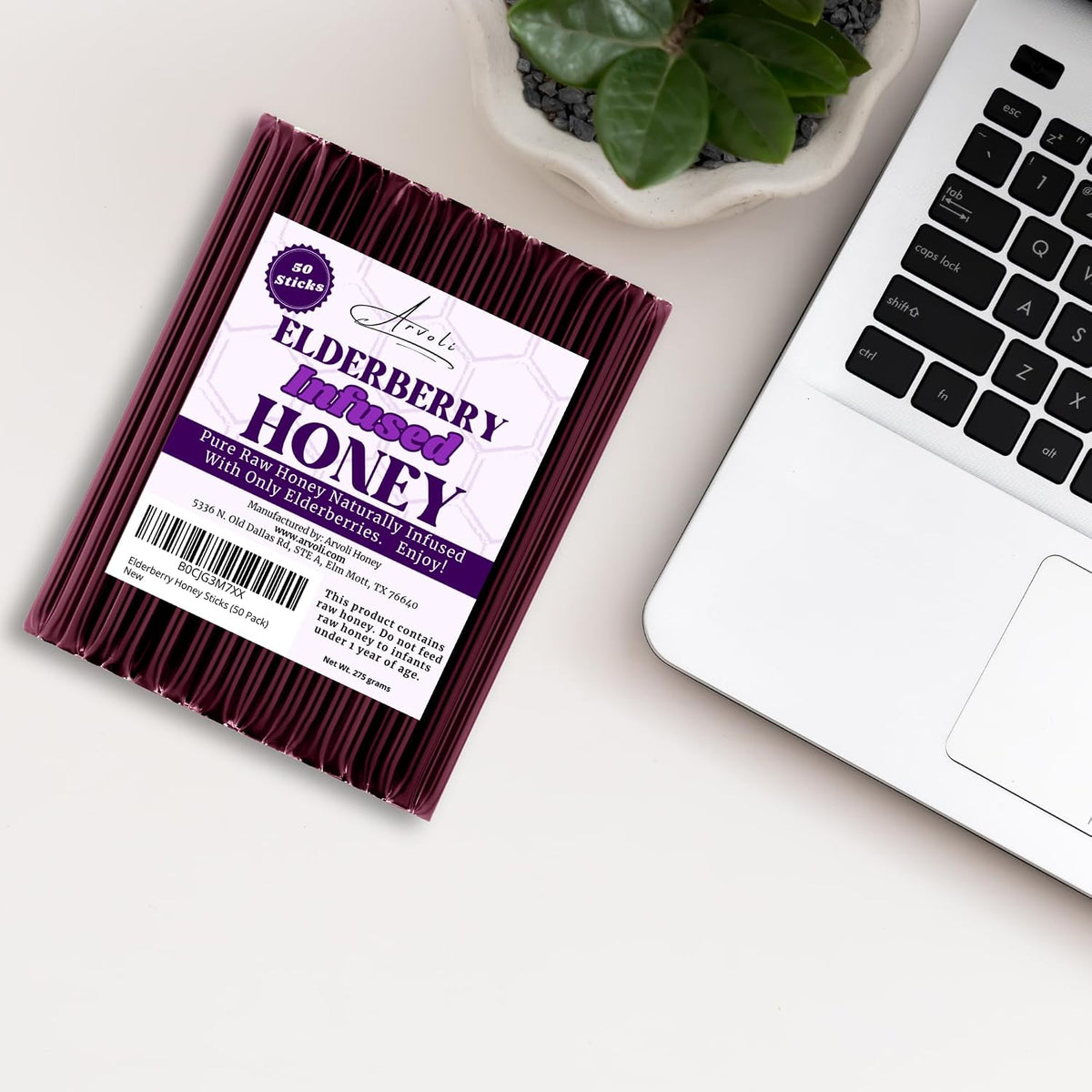 Arvoli Elderberry Honey Sticks for Tea - 50 Pack - Infused Honey with Whole Elderberries - Healthy All Natural Immune Boosters for Adults and Kids - Immune Support