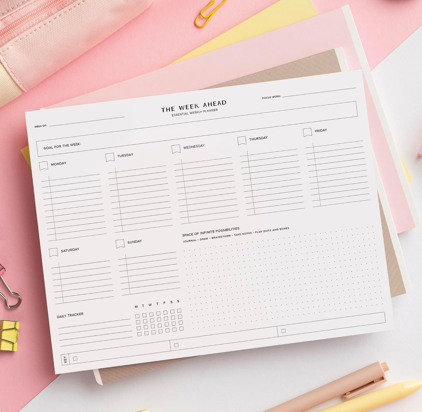 ThreeKin Weekly Planner - Premium 52-Sheet Tear-Off Notepad, 8.5 x 11 inches, Clean Colorful Design, Perfect for Work, School, Projects, and Entrepreneurs, Female & USA Owned Business
