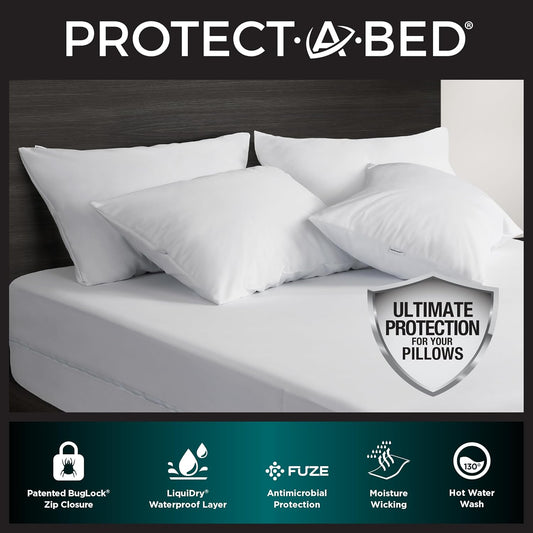 Protect-A-Bed AllerZip Standard 20" x 26" Pillow Protectors (Set of 2), Bed Bug and Dust Mite Proof, Noiseless and Odor-Resistant Pillow Covers, 100% Waterproof, Machine Washable
