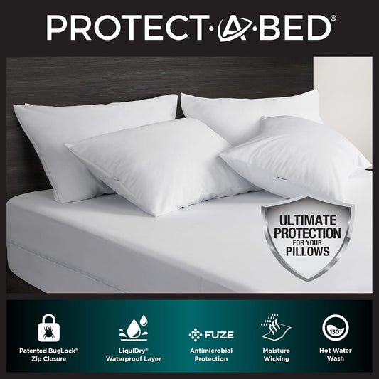 Protect-A-Bed AllerZip Waterproof Pillow Protectors, Standard (2 Pack)