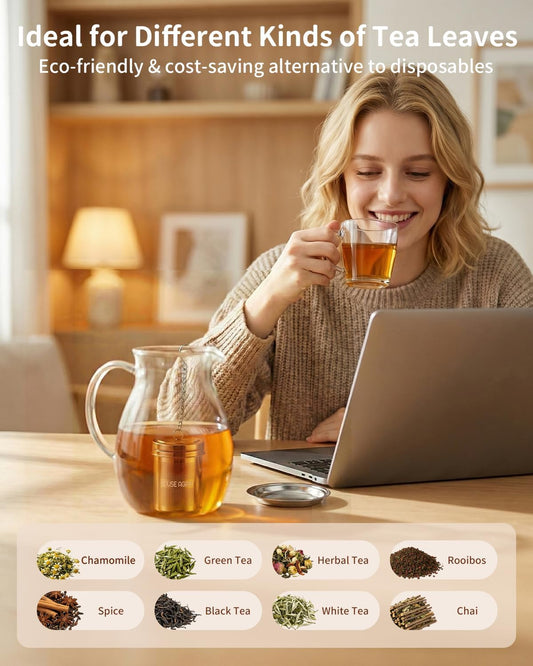 House Again 2 Pack Tea Infuser, Extra Fine Mesh Tea Infusers for Loose Tea, 18/8 Stainless Steel Tea Strainer with Extended Chain Hook, Tea Steeper for Brew Tea, Spices & Seasonings