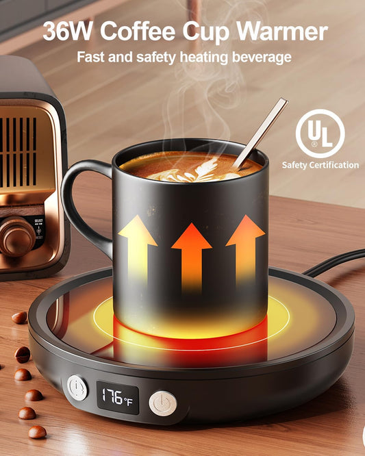 SWEETFULL Mug Warmer for Desk, Coffee Cup Warmer with Timer - Black