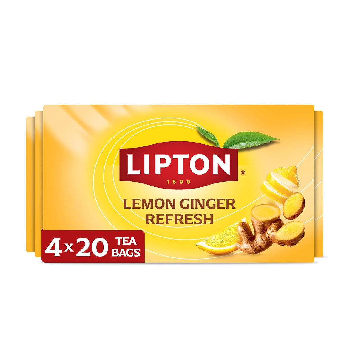 Lipton Lemon Ginger Tea Bags, caffeine free Tea, Refresh Fruit and Herbal Tea, Individually Wrapped, 20 Tea Bags