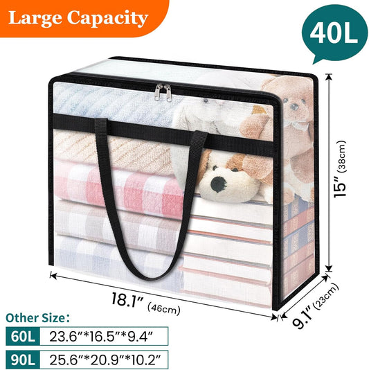 TasticTotes 6 Pack Clear Storage Bags for Comforter, Clothes & Bedding, 40L