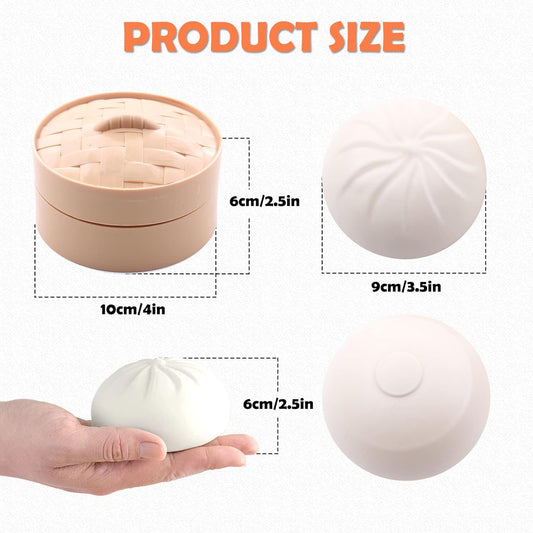 Dumpling Squishies with Box – Stretchy Sensory Squeeze Toy, Cute Kawaii Desk Stress Reliever, Soft & Durable Dumpling Fidget for Adults & Kids.