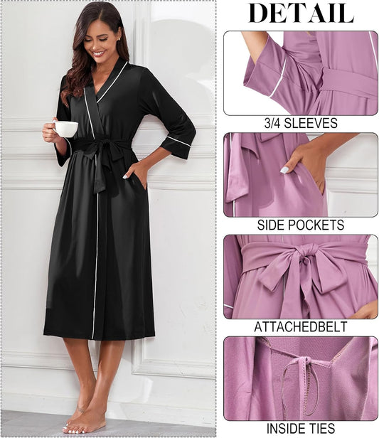PrinStory Robes for Women 3/4 Sleeve Long Bath Robe XS-4XL