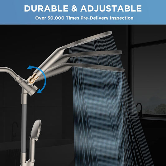 MakeFit Dual Filtered Rain Shower Head Combo, High Pressure Handheld Shower Head with Adjustable Bar - Rainfall Shower Head And Showerhead with Filter for Hard Water - Removes Chlorine