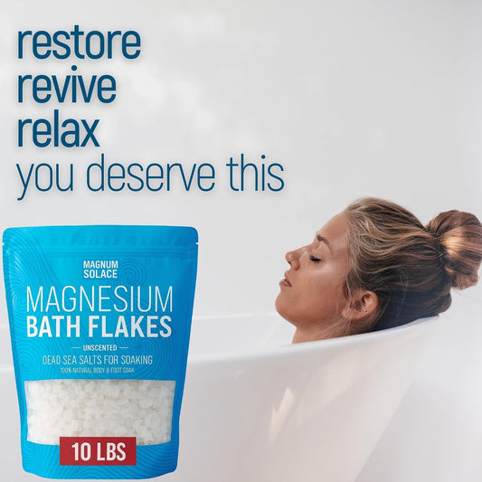 Magnesium Bath Flakes, 10 LB – Pure Magnesium Chloride Flakes – Dead Sea Bath Soak – Epsom Salt Alternative – Unscented