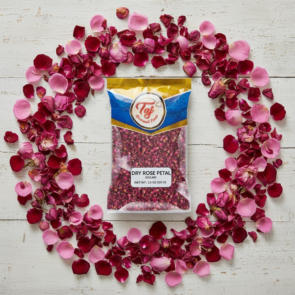 TAJ Dried Rose Petals 3.5oz | Edible Dry Rose Petal | Great for Toppings, Teas, Deserts