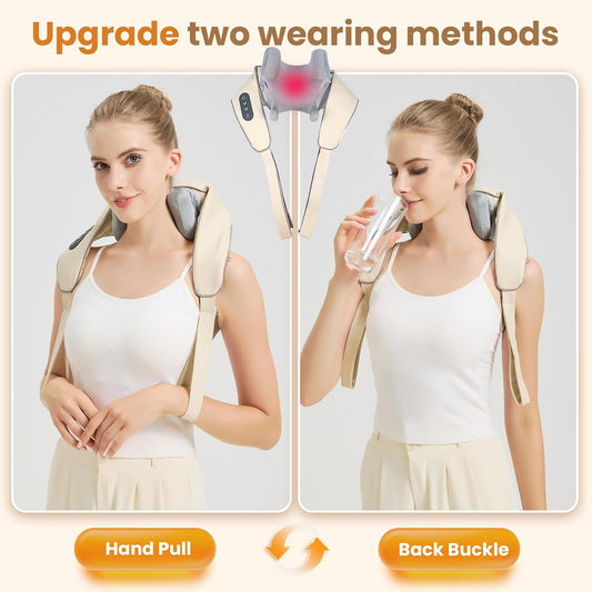 4D Wireless Deep Tissue Kneading Neck Massager with Heating Function, Shiatsu and Shoulder Massager Pillow.t65