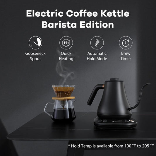 Mecity Electric Gooseneck Kettle With LCD Display Automatic Shut Off Retro Coffee Kettle Temperature Control Hot Water Boiler to Pour Over Tea, 1200 Watt Quick Heating Tea Pot, 0.8L, Stainless Steel
