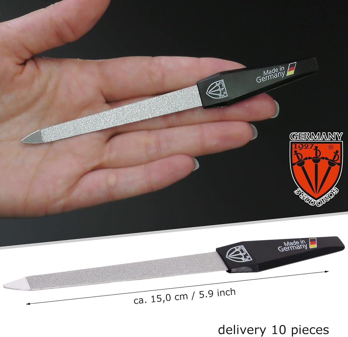3 Swords Germany - Brand Quality Sapphire Metal Nail File Set (5 pcs.) with 3-Way Nail Buffer (1 pc.), Manicure Pedicure Finger & Toe Nail Care - Made in Solingen Germany (671)