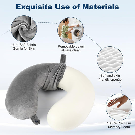 GDEOUP Travel Pillow 100% Pure Comfortable U Shape Memory Foam Pillows Neck and Head Support Portable Travel Neck Pillow Suitable for Planes Airplane for Traveling,Train,Self-Drivingng Car,(Grey)