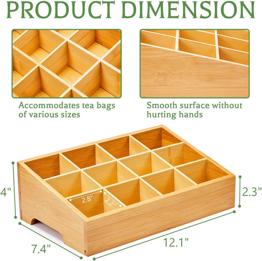 TIMIEEYA Tea Bag Organizer - Bamboo Tea Storage With Drawer 3 Layer, Organizer for Tea Bags Natural Wood & Acrylic for Countertop Office Kitchen Cabinet Pantry