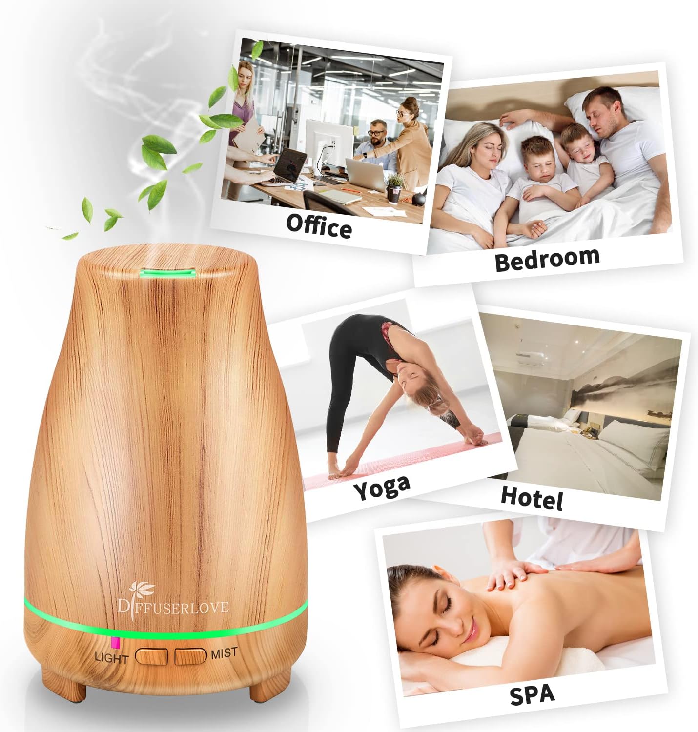 Diffuserlove Diffuser 2 Pack Essential Oil Diffuser 200ML Remote Control Ultrasonic Aromatherapy Diffuser Mist Humidifiers for Bedroom Office Yoga
