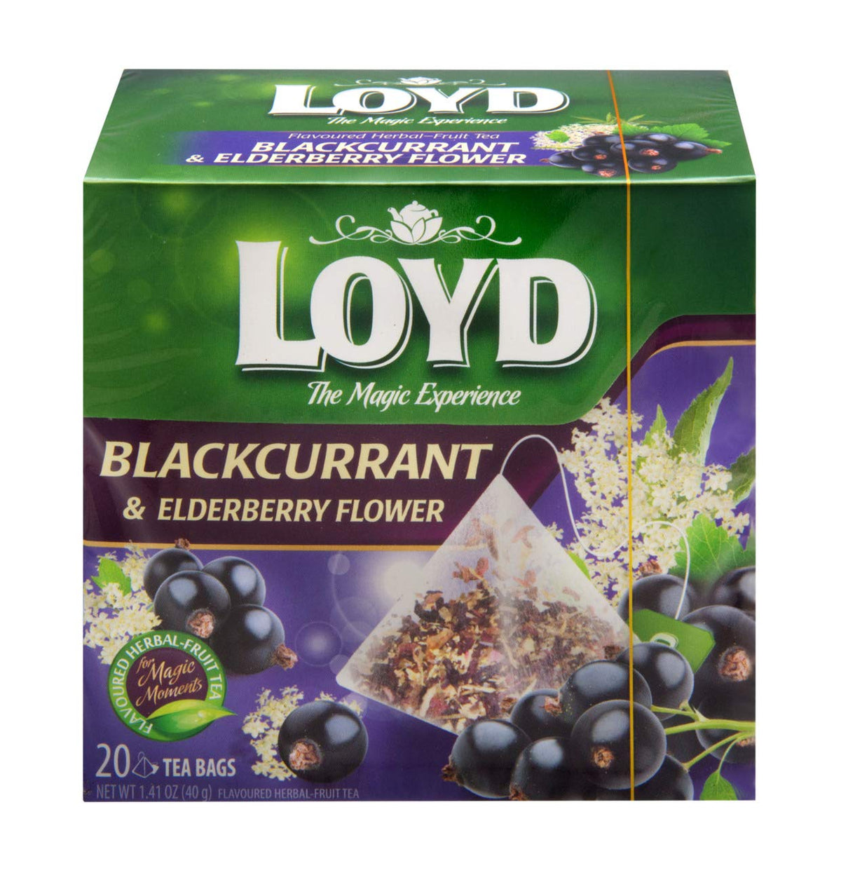 Loyd Blackcurrant & Elderberry Flower Flavored Herbal Fruit Tea 20 Ct Pyramid Tea Bags