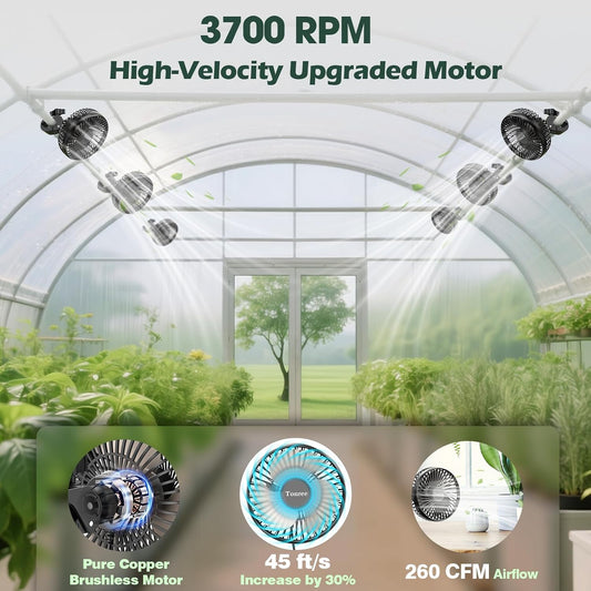 Grow Tent Fan, 5.5" Greenhouse Clip Fan with Brushless Motor and Non-Slip Clamp, Strong Airflow and Low Noise, 360° Tilt, Easy Mount for Plant Hydroponics Circulation Cooling Ventilation Shed