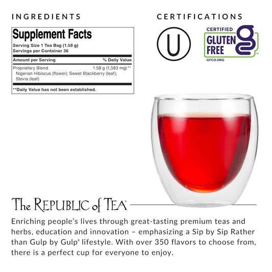 The Republic of Tea – Natural Hibiscus Tea, 36 Tea Bags, Herbal Blend, Caffeine Free, Gluten Free