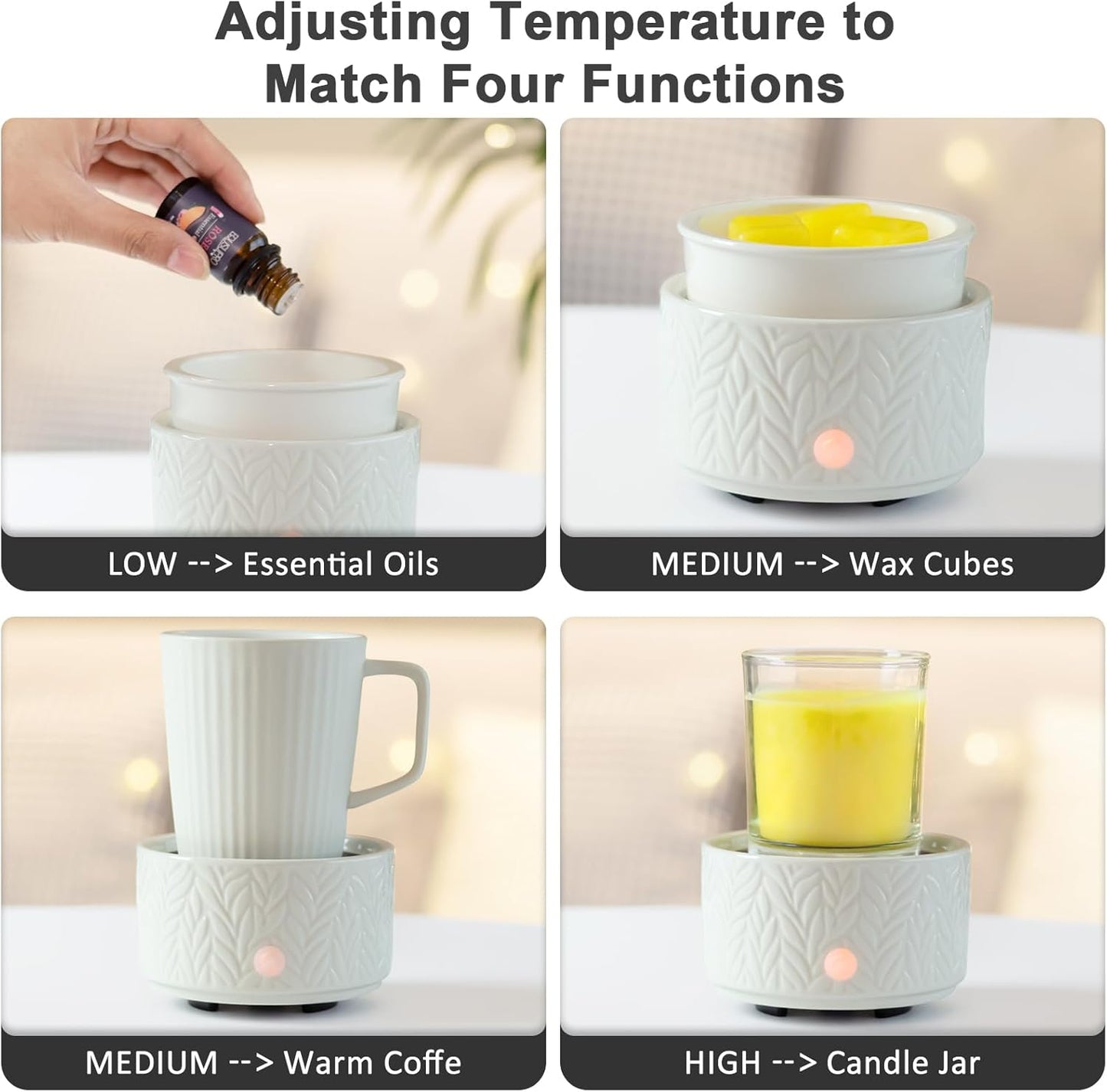 EQUSUPRO Wax Melt Warmer for Scented Wax Melts 3-in-1 Electric Ceramic Candle Wax Warmer Burner Fragrance Wax Melter for Home Office Bedroom Gift & Decor (Leaf)