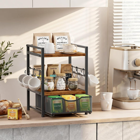 Plaviya 3-Tier Tea Bag Organizer with Drawer for Countertop