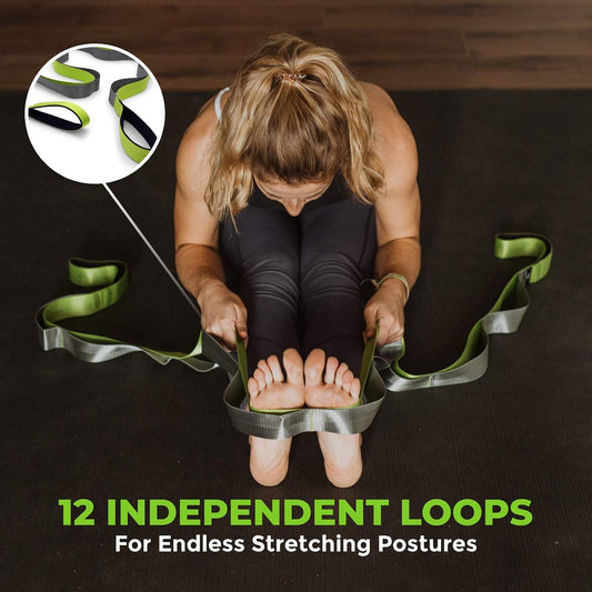 Gradient Fitness Stretching Strap for Physical Therapy, 12 Multi-Loop Stretch Strap 1.5" W x 8' L, Neoprene Handles, Physical Therapy Equipment, Yoga Straps for Stretching, Leg Stretcher.