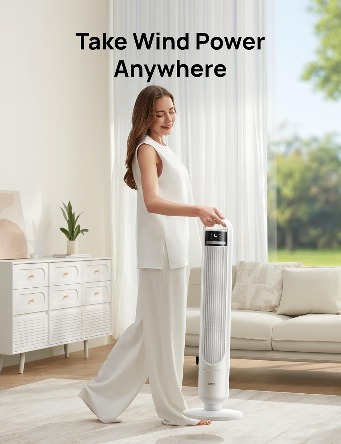 DREO Tower Fan for Bedroom, 90° Oscillating Standing Fans for Room with 4 Speeds, 3 Modes, 28dB Quiet for Sleep, 26ft/s Velocity, 8H Timer, Remote, Living Room, Office, Home, Black