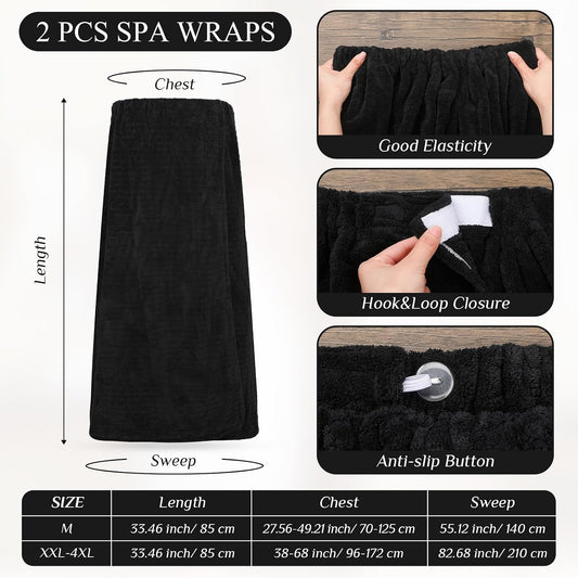 Tigeen 2 Pcs Women's Towel Wrap Lightweight Spa Robe Stripes with Adjustable Closure, Elastic Top Soft Bathrobe Spa Wrap