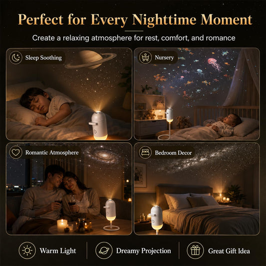 Galaxy Starry Sky Night Light Projector, 2-in-1 Portable with 12 Projection Films, 360° Adjustable Brightness Control Eye‑Caring LED Night Light for Kids Adults Bedroom Home Ceiling Car Decor Gift