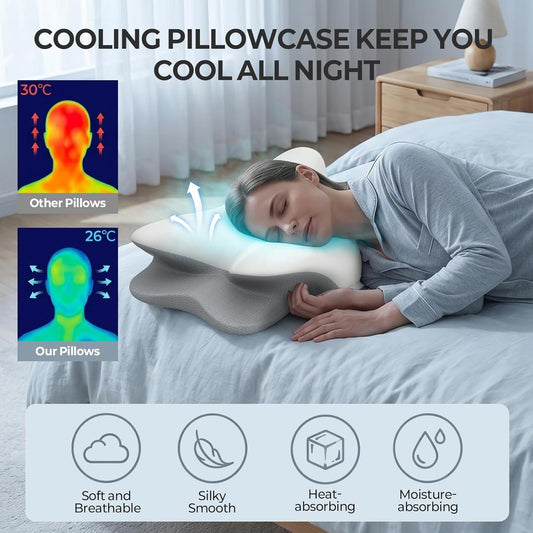 Besyodo Cervical Neck Pillow for Pain Relief - Ergonomic Memory Foam Pillow for Sleeping, Contour Side Sleeper Pillow for Neck Support, Orthopedic Pillow Bed Pillow for Back Stomach Sleepers(Grey)