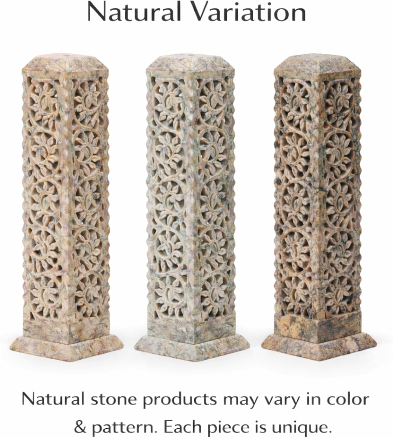 Carry Me Handmade Marble Soapstone Incense Stick Burner | Candle Stick Holder, Tea Light Stand, 3 x 3 x 11 Inches, Decorative Home and Kitchen Decor, Perfect for Gifting