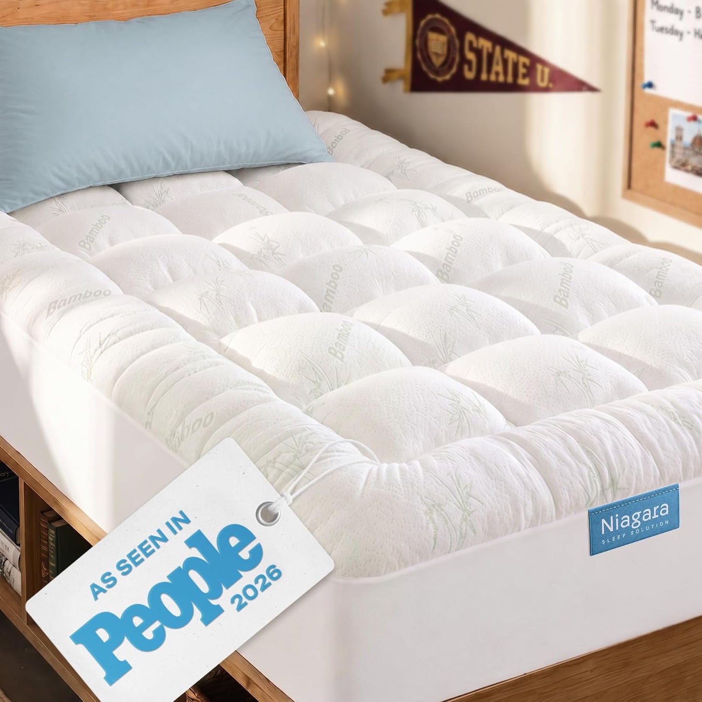 Niagara Sleep Solution Ultra Soft Queen Size Mattress Topper - Rayon Derived from Bamboo Pillow Top Mattress Pad for Back Pain Relief - Naturally Cooling for Hot Sleepers, Green