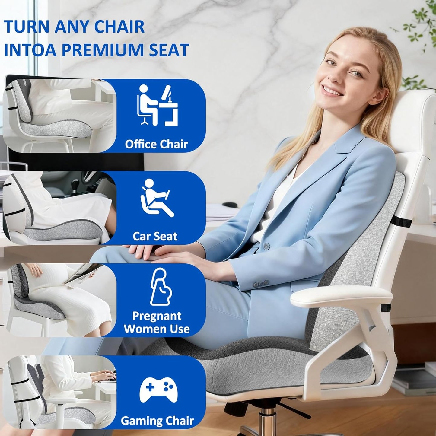 Lumbar Support Pillow for Office Chair,Seat Cushion with Back Support,Office Chair Cushion for Tailbone Pain,Sciatica and Hemorrhoid Relief (Black)